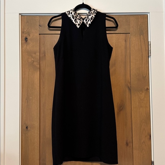 White House Black Market Dresses & Skirts - WHBM 3 In 1 Sheath Dress Womens 4 Reversible collar Black Leopard Ponte knit LBD